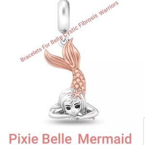 Mermaid charm Rose silver half inch high